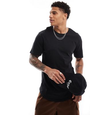 ONLY & SONS longline t-shirt with curved hem in black