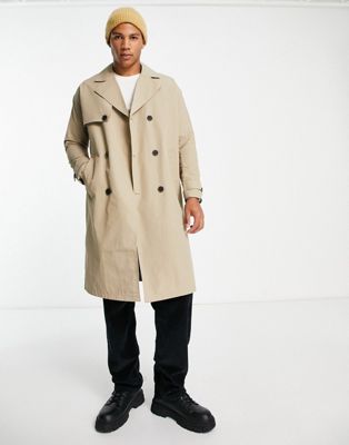 Only & Sons longline trench coat in beige
