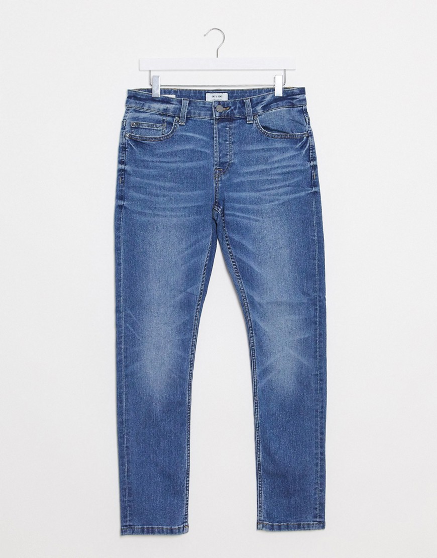 Only & Sons Loom Mid Blue Wash Jeans In Slim-navy