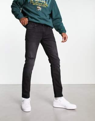 Only & Sons loom slim fit jeans with rips in black wash  - ASOS Price Checker