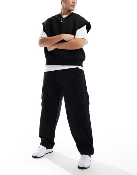 ONLY & SONS loose cargo trouser in black - view 1