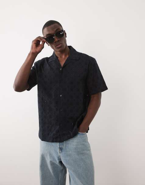 ONLY & SONS loose fit broderie shirt in black - view 1