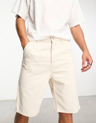 Only & Sons Loose Fit Carpenter Denim Short In Ecru-neutral In White