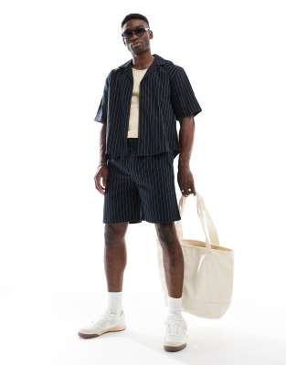 asos ONLY & SONS loose fit co-ord in black pinstripe
