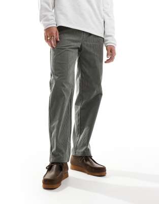 loose fit cord pants in washed green-Gray