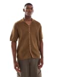 [ONLY & SONS] ONLY & SONS loose fit crochet shirt in brown S Sepia