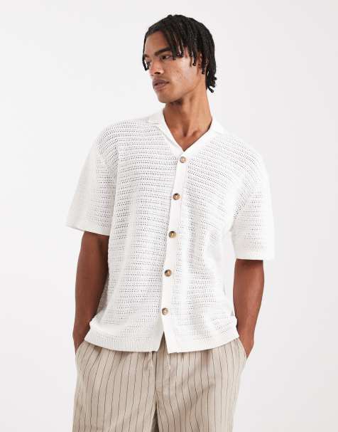 ONLY & SONS loose fit crochet shirt in cream