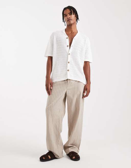 ONLY & SONS loose fit crochet shirt in cream, 2 of 5