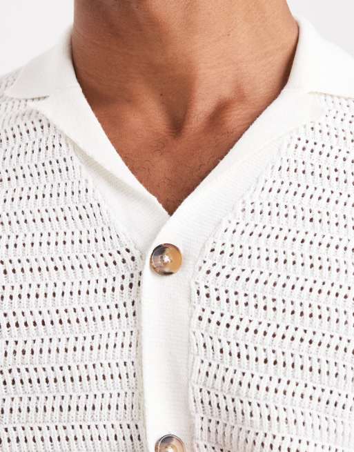ONLY & SONS loose fit crochet shirt in cream, 5 of 5