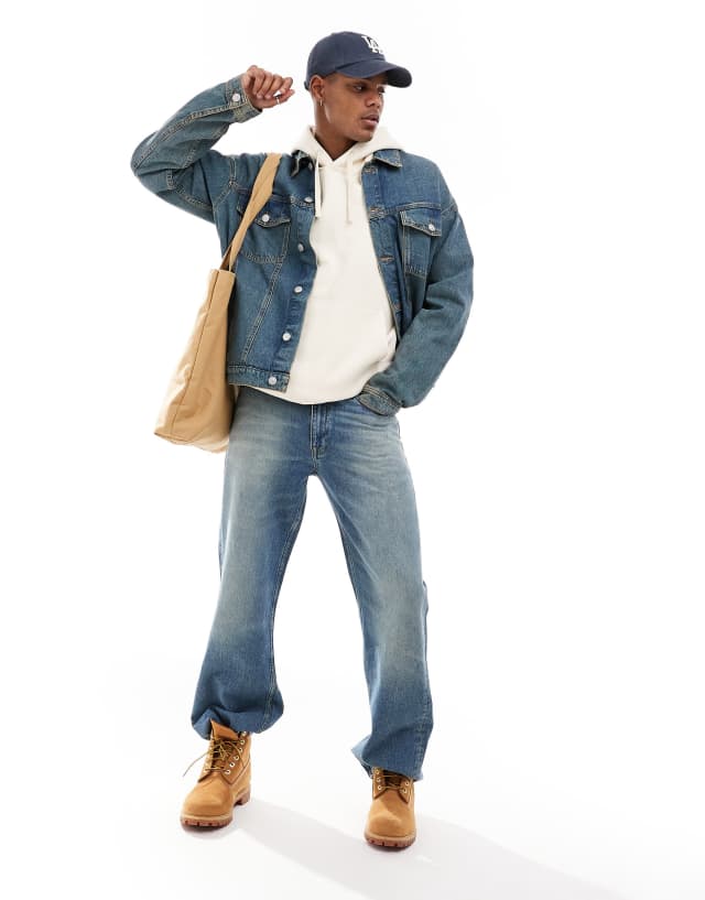 Only & Sons loose fit denim jacket in medium blue | ASOS
