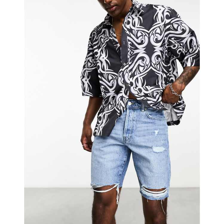 Only & Sons loose fit denim short with distress in light wash | ASOS