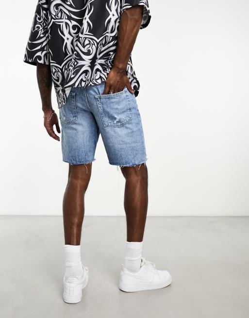 Only & Sons loose fit denim short with distress in light wash | ASOS