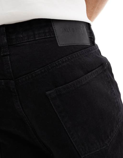 ONLY & SONS loose fit denim short in black