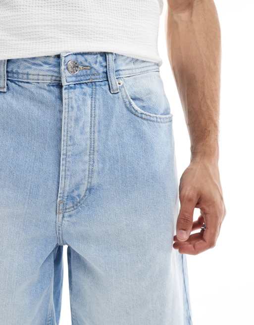 ONLY & SONS loose fit denim short in light blue wash