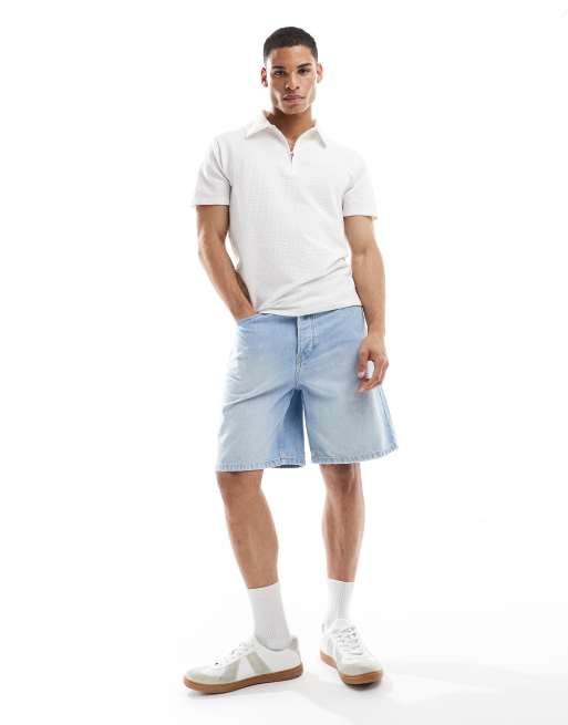 ONLY & SONS loose fit denim short in light blue wash