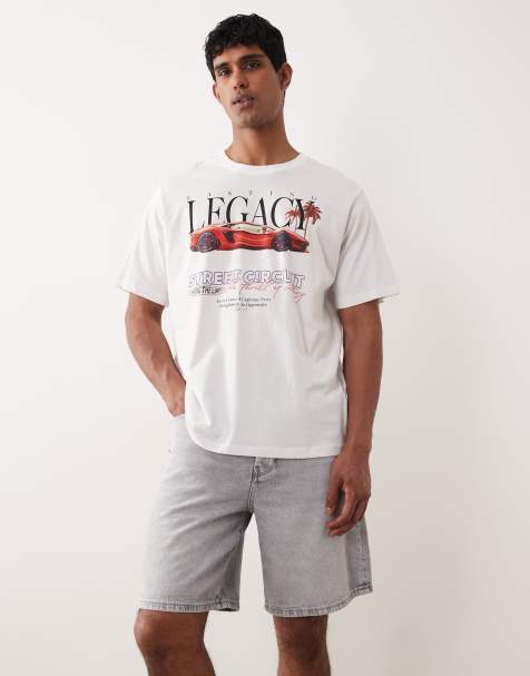 ONLY & SONS loose fit denim shorts in light grey wash - view 1