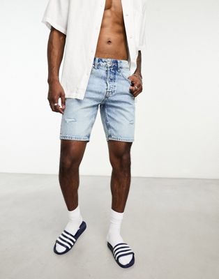 ONLY & SONS loose fit denim shorts in light wash with abraiSONS