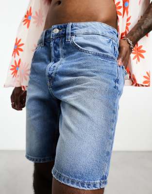 Only & Sons Loose Fit Denim Shorts In Mid Blue