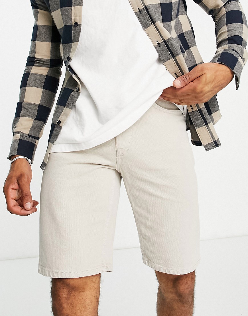 Only & Sons Loose Fit Denim Shorts In Ecru-white