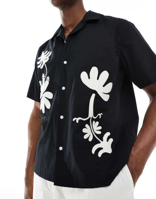 ONLY & SONS loose fit embroidered shirt in black