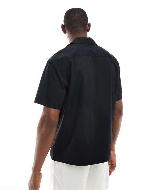 ONLY & SONS loose fit embroidered shirt in black