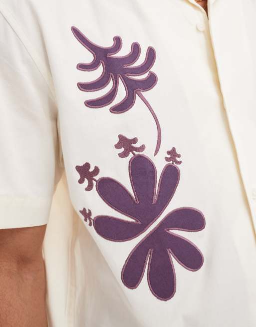 ONLY & SONS loose fit embroidered shirt in off white