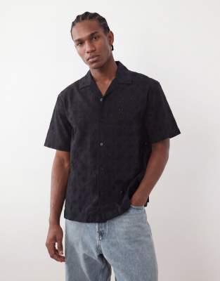 Only & Sons Loose Fit Eyelet Shirt In Black