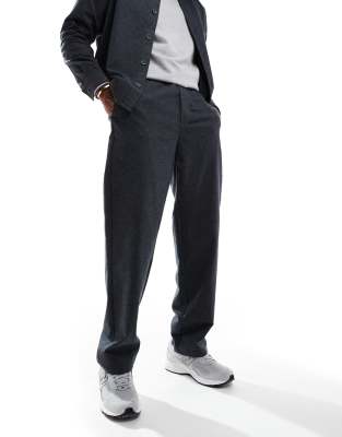 Only & Sons Loose Fit Flannel Pants In Charcoal-black