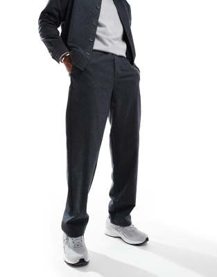 loose fit flannel pants in charcoal-Black