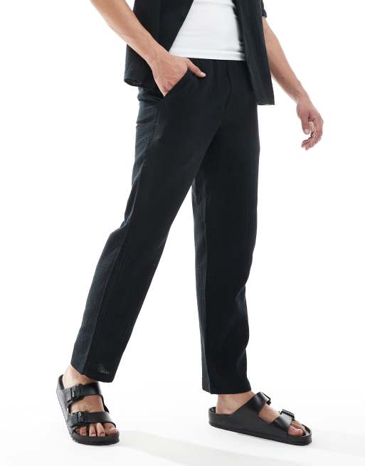 ONLY & SONS – Loose Fit Hose in Schwarz aus grob gewebtem Stoff, Kombiteil