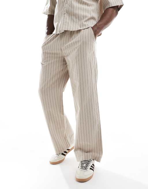 ONLY & SONS – Loose-Fit-Leinenhose in Beige mit Nadelstreifen, Kombiteil, 2 von 5