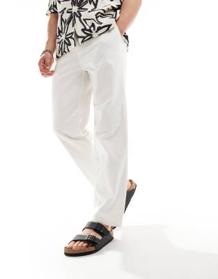 Only & Sons Loose Fit Linen Mix Pants In White