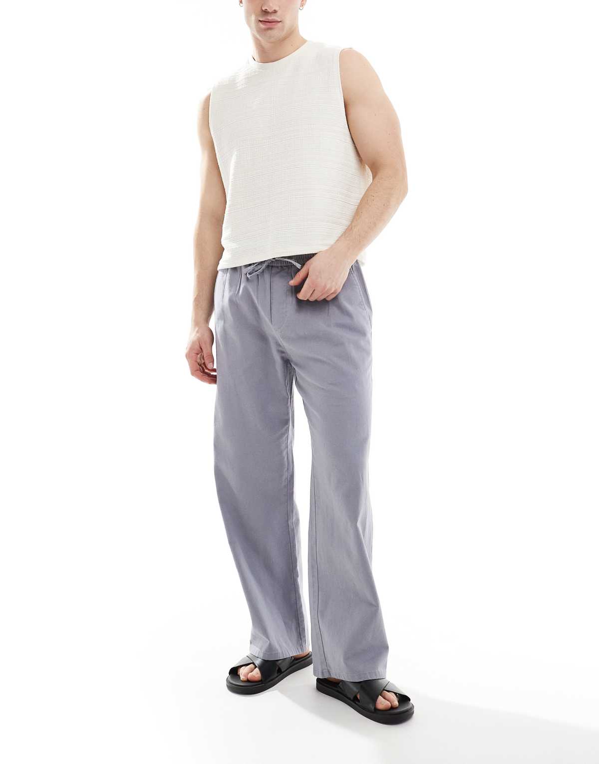 ONLY & SONS loose fit linen mix trouser in washed grey