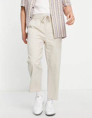 Only & Sons loose fit linen mix trousers in Ecru