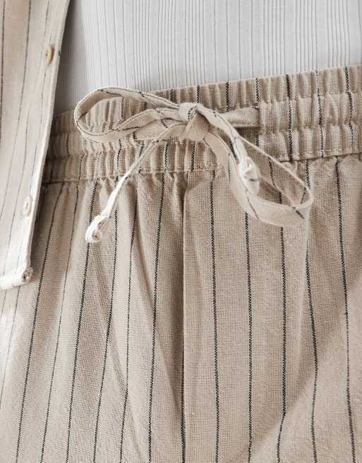ONLY & SONS loose fit linen pants in beige pinstripe - part of a set, 3 of 5