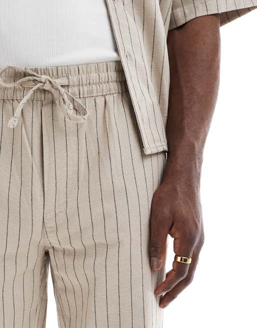 ONLY & SONS loose fit linen pants in beige pinstripe - part of a set, 4 of 5