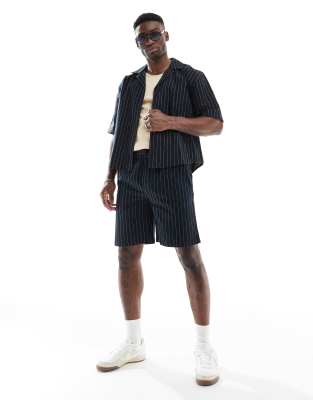 ONLY & SONS ONLY & SONS loose fit linen short co-ord in black pinstripe