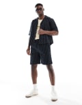 [ONLY & SONS] ONLY & SONS loose fit linen shorts in black pinstripe (part of a set) S Black
