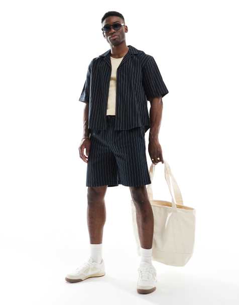 ONLY & SONS loose fit set in black pinstripe - view 1