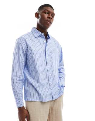 loose fit shirt in blue stripe-Orange