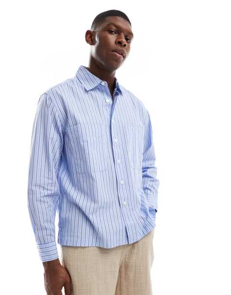 ONLY & SONS loose fit shirt in blue stripe - view 1
