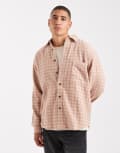 [ONLY & SONS] ONLY & SONS loose fit shirt in cream & pumpkin check-White XXS Silver Lining