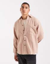 Topman relaxed fit cropped flannel shirt in brown plaid