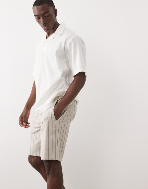 ONLY & SONS loose fit shorts with linen in beige and cream stripe, 2 of 5