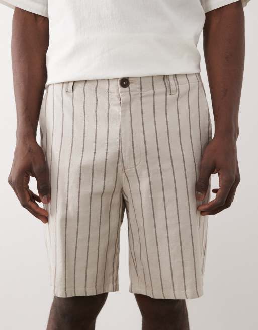 ONLY & SONS loose fit shorts with linen in beige and cream stripe, 3 of 5