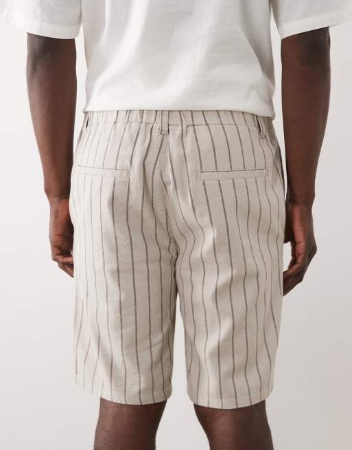 ONLY & SONS loose fit shorts with linen in beige and cream stripe, 4 of 5