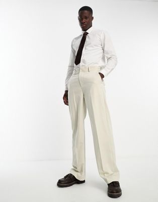Only & Sons loose fit suit trousers in beige-Neutral