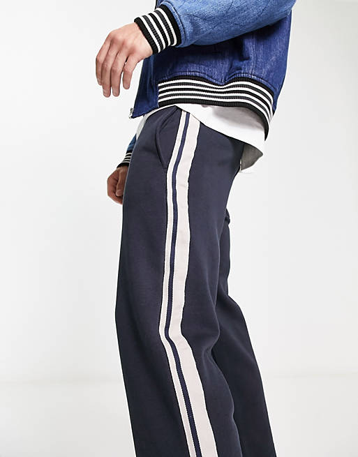 Only & Sons loose fit sweatpants with taping detail in navy