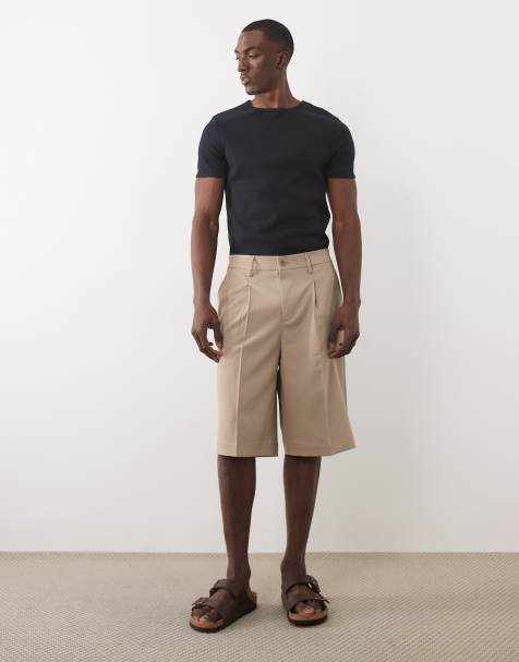 ONLY & SONS loose fit tailored bermuda shorts in beige - view 1