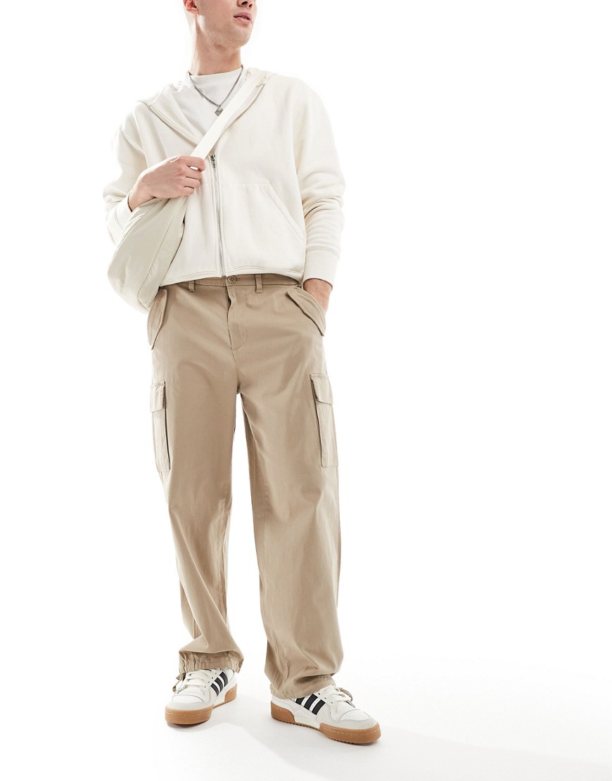 loose fit utility cargo pants with cuff in beige-Neutral